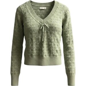 Hollister‎ Y2K Sweater Womens M Green Open Knit Fitted Cropped V Neck Coquette